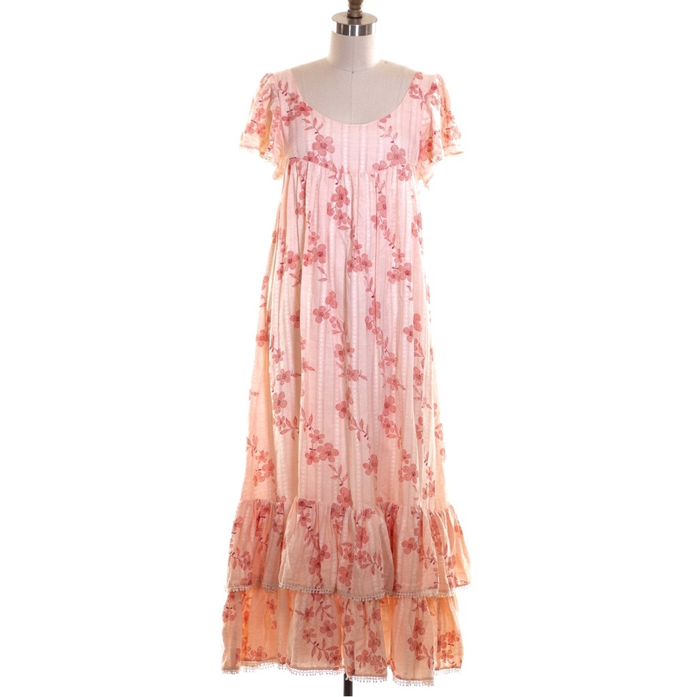 NWOT $268 Elestory Peach Floral Maxi Dress Mexican Style Embroidered Mommy & Me